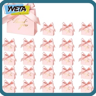 Yveta ถุงกระดาษใส่ขนม ประดับโบว์ริบบิ้น สีชมพู ขนาดใหญ่ 5.5x4.7x2.4 นิ้ว แบบพกพา 24 แพ็ก