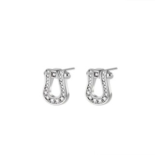 Horseshoe buckle earrings light luxury 925 silver needle full diamond cold texture simple high quality earrings exquisite small all-match YBRJ