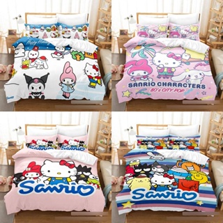 Yb1 ชุดเครื่องนอน ผ้าห่ม ผ้านวม ลาย Hello Kitty Kuromi Pompom Purin 3in1 ซักทําความสะอาดได้ ใส่สบาย BY1