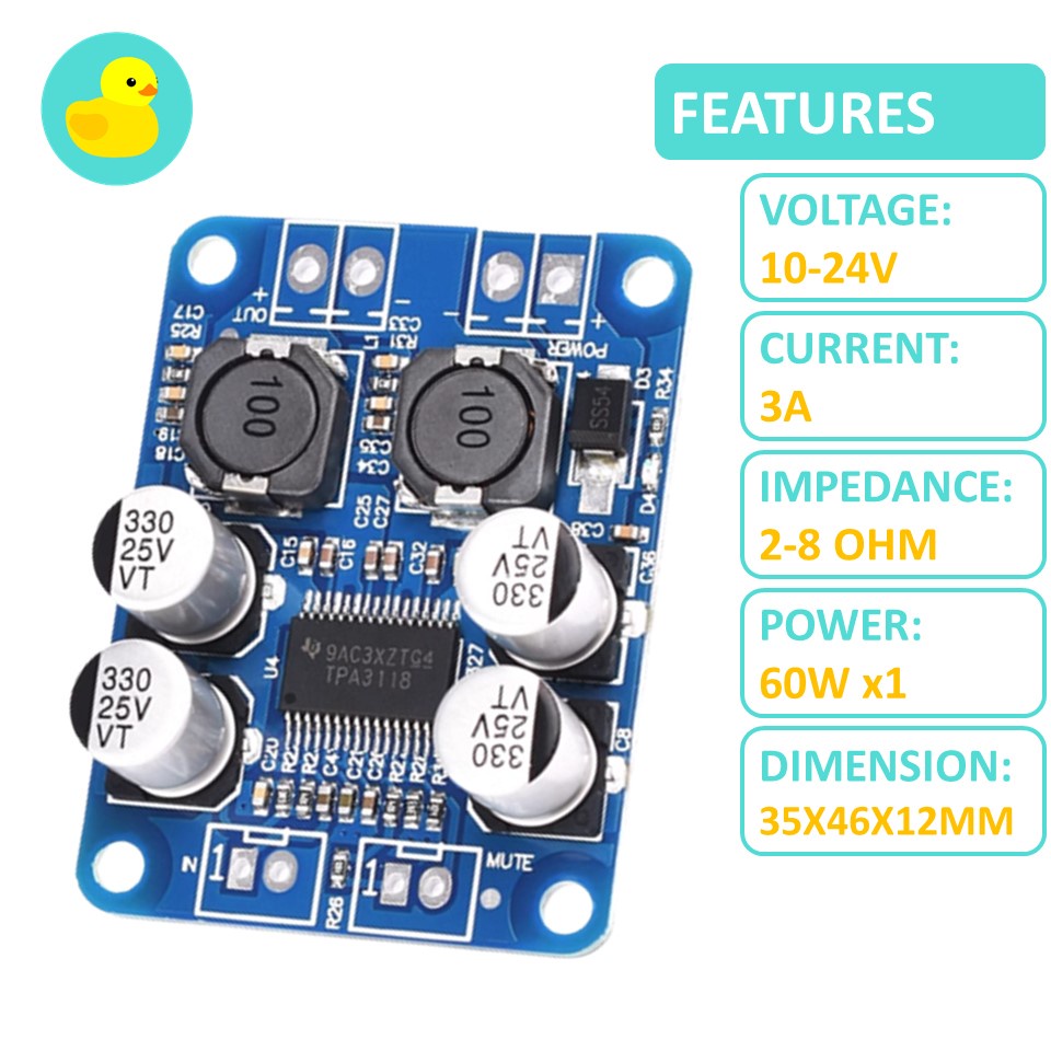 Tpa3118 PBTL Mono บอร์ดขยายเสียงดิจิตอล 8V-24V 60W