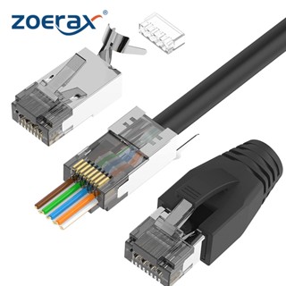 Zoerax CAT6A CAT7 อุปกรณ์เชื่อมต่อ RJ45 CAT6A CAT7 UL-Listed 3-Prong พร้อมบูทบรรเทาความเครียด สีดํา