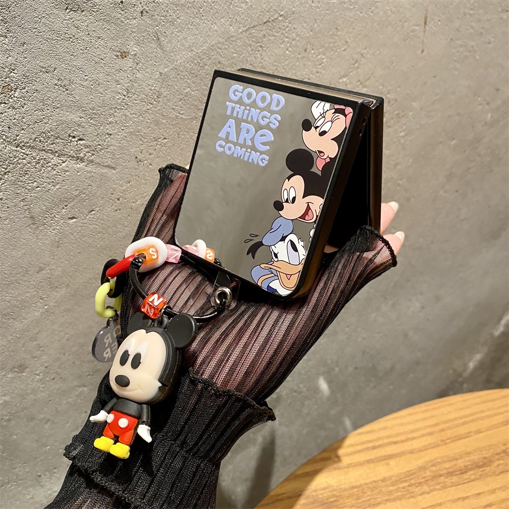 เคสโทรศัพท์มือถือกระจก กันกระแทก ลายดอกเดซี่น่ารัก 3D พร้อมตุ๊กตาแต่งหน้า สําหรับ Samsung Z Flip 5 4 3 Flip 4 Galaxy Z Flip 5 4 3