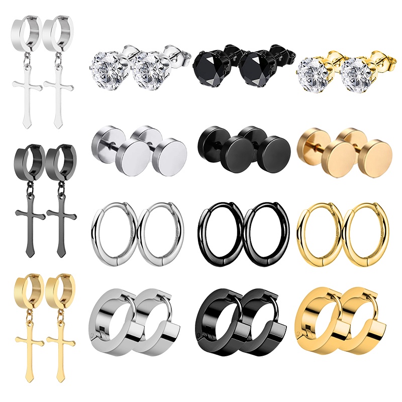 1 คู่ พังก์ หลายสเตนเลส ต่างหูสตั๊ด ผู้ชาย ผู้หญิง โกธิค ไม้กางเขน สตรีท ป๊อป ฮิปฮอป ต่างหูสตั๊ด เจาะหู เครื่องประดับ