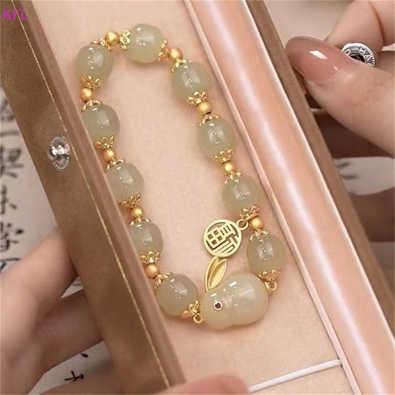 (KFL) สร้อยข้อมือ ลูกปัดหินธรรมชาติ รูปกระต่ายนําโชค ให้อวยพรคู่รัก แฟชั่นสําหรับผู้หญิง ขายดี
