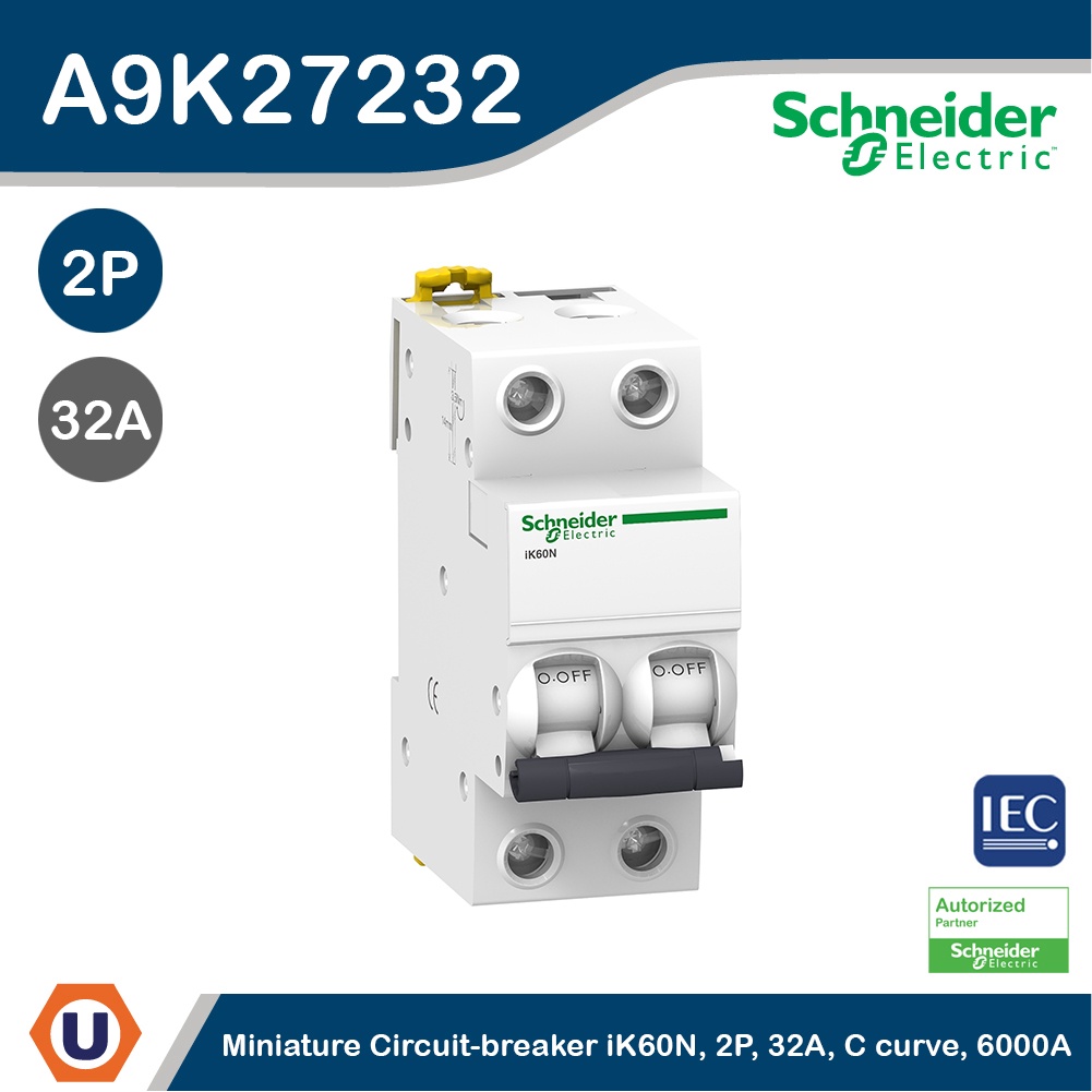 Schneider Electric - Miniature circuit-breaker, Acti9 iK60N, 2P, 32 A, C curve, 6000 A, 6kA_A9K27232