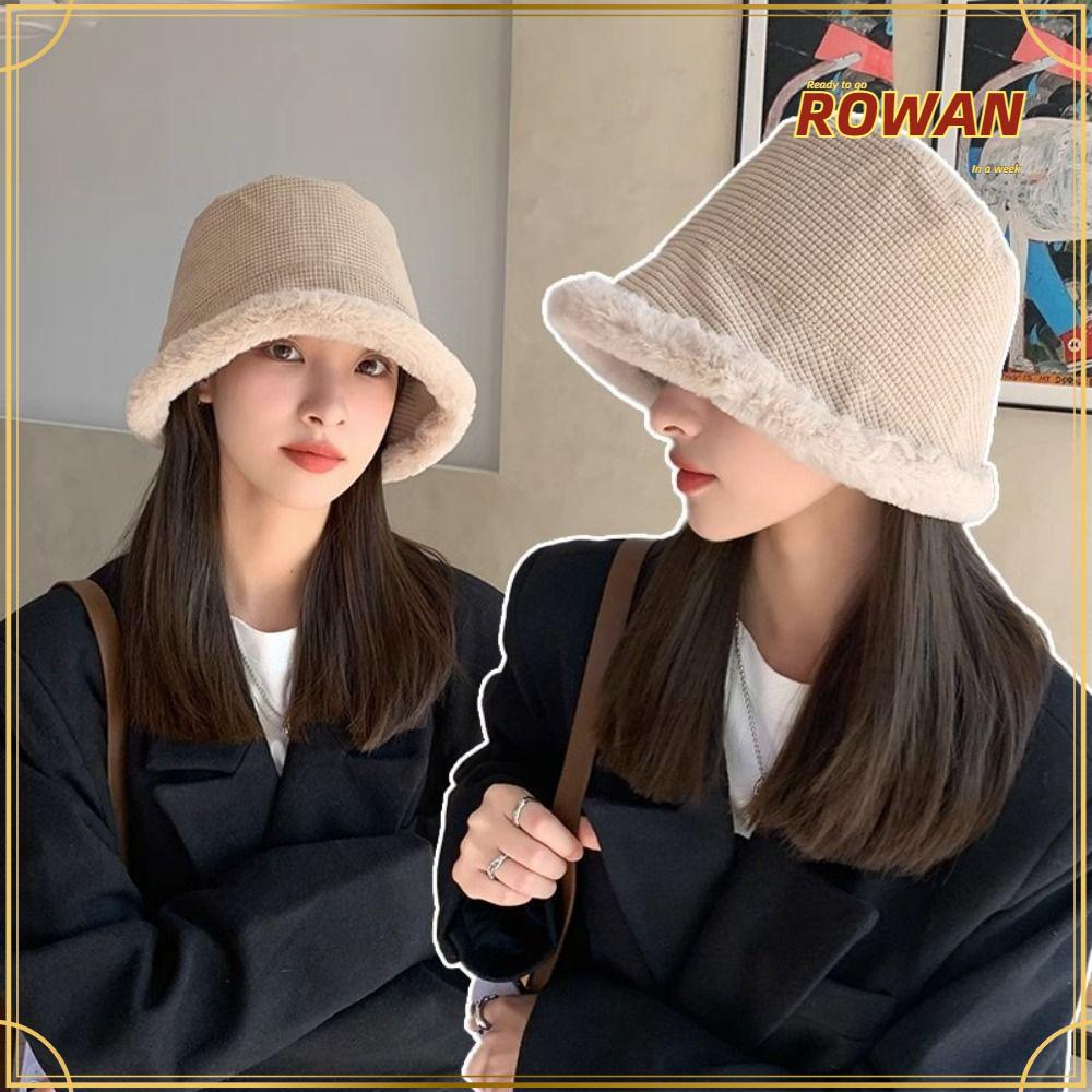 Rowans หมวกบักเก็ต ผ้ากํามะหยี่ขนนิ่ม แบบหนา กันลม คุณภาพสูง ให้ความอบอุ่น เหมาะกับฤดูใบไม้ร่วง และฤดูหนาว สําหรับผู้หญิง