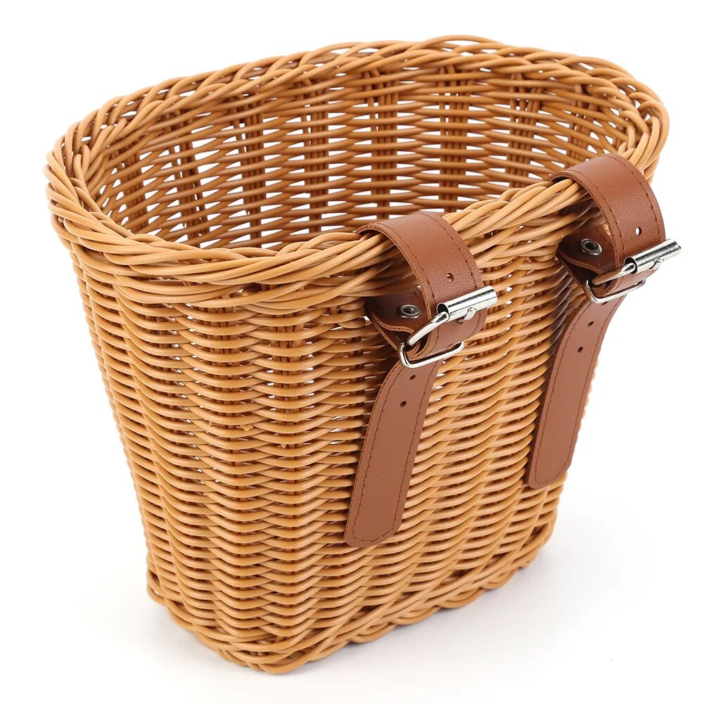 Braided Bicycle Basket Bicycle Bell Removable Imitation Rattan Bicycle Basket Waterproofing Hand-Wov