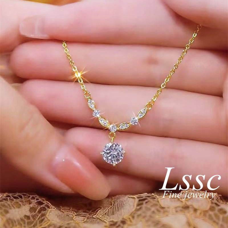 สร้อยคอสเตนเลสผู้หญิง สร้อยไม่ลอกไม่ดำแฟชั่น สไตล์เกาหลี เพชรเจ็ดเม็ด ดูหรูหรา