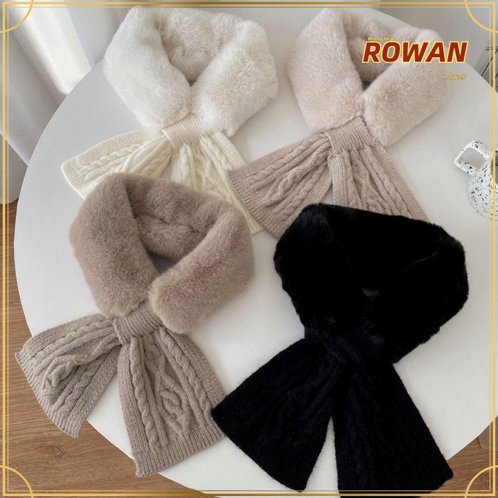 Rowans ผ้าพันคอ ผ้ากํามะหยี่ขนนิ่ม ขนกระต่ายเทียม แบบหนา สีพื้น ให้ความอบอุ่น หรูหรา แฟชั่นฤดูหนาว สําหรับผู้หญิง