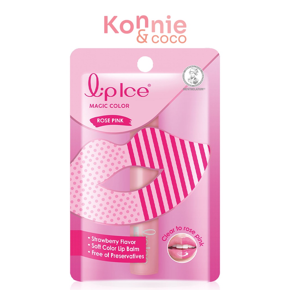 ลิปไอซ์ Mentholatum Lipice Magic Color #Rose Pink Strawberry 2g ลิปบาล์มสีชมพูสดใส กลิ่นสตรอเบอร์รี่.