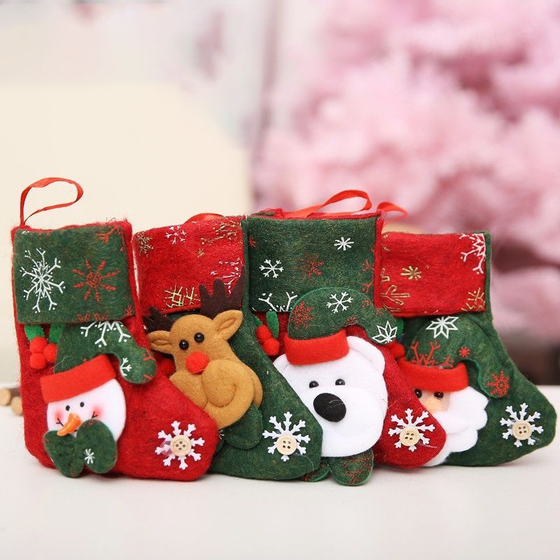 Christmas ถุงเท้าสำหรับตกแต่งต้นคริสต์มาส สำหรับตกแต่งปาร์ตี้วันหยุดคริสต์มาส เตาผิง ซานต้า ถุงเท้าคริสต์มาสปีใหม่ของตกแ