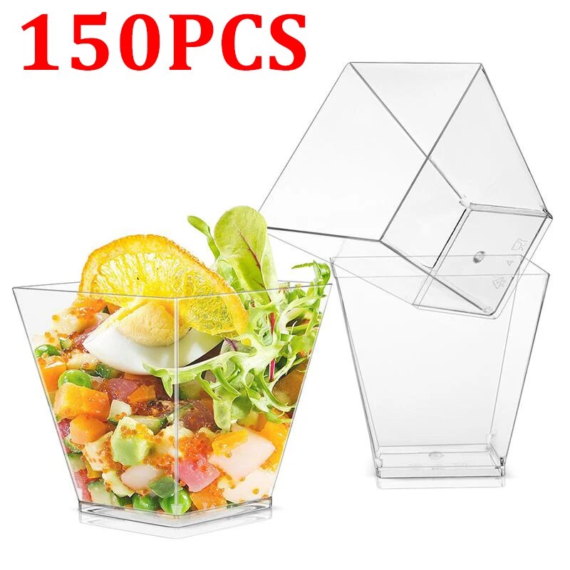 25Pcs Food Dessert Serving Cups Plastic Cups Dessert Shop Party Plastic Trapezoidal Square Dessert C