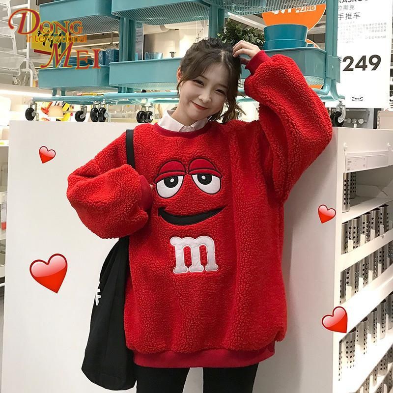 เสื้อแจ็กเก็ตกันหนาว ผ้าขนแกะ แบบหนา มีฮู้ด ทรงหลวม ลายคริสต์มาส สีแดง แฟชั่นฤดูใบไม้ร่วง และฤดูหนาว สไตล์เกาหลี สําหรับผู้หญิง 2023