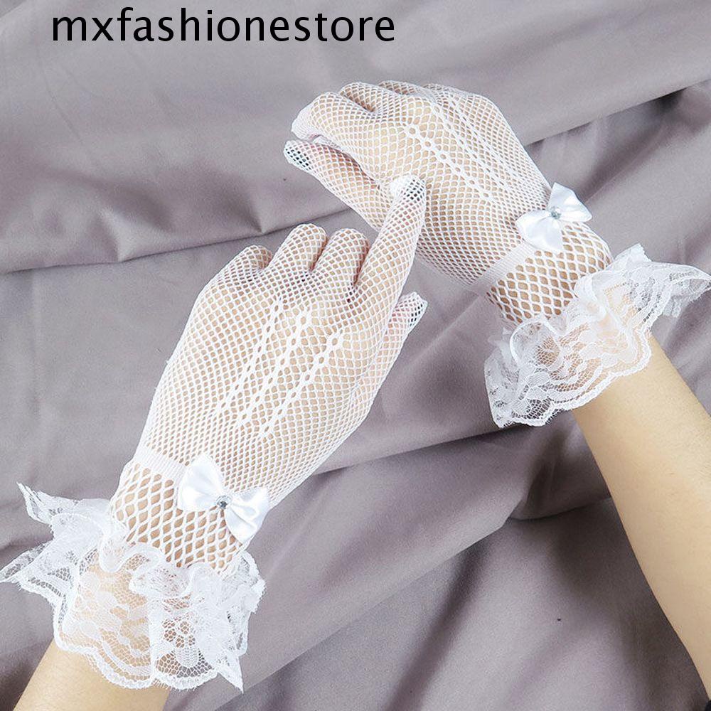 Mxfashione ถุงมือขับรถ ผู้หญิง สําหรับเด็กผู้หญิง ดอกไม้ ตาข่าย โบว์ คริสตัล ถุงมือแต่งงาน