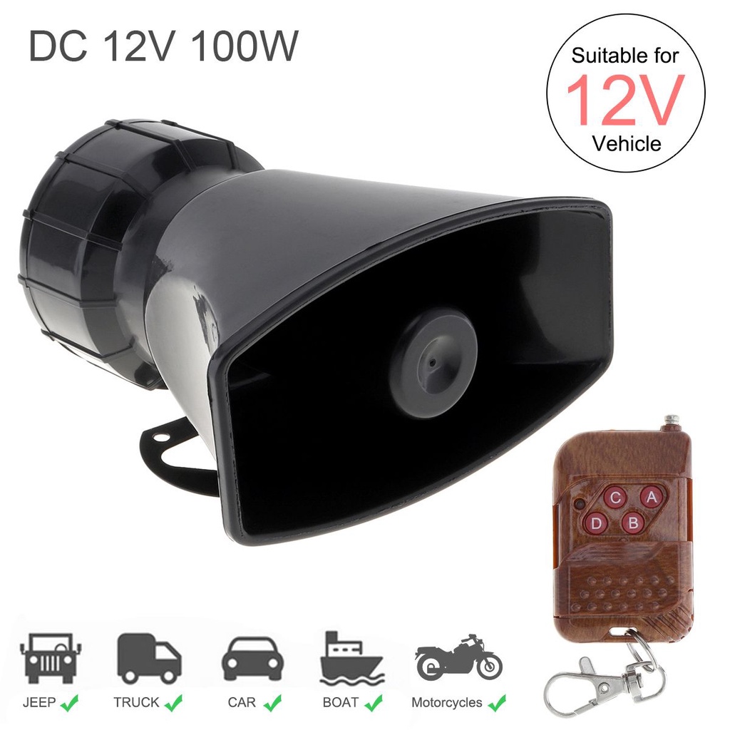 ลําโพงไซเรน 100W 7 เสียง 12V 120-150dB พร้อมรีโมตคอนโทรล สําหรับรถยนต์