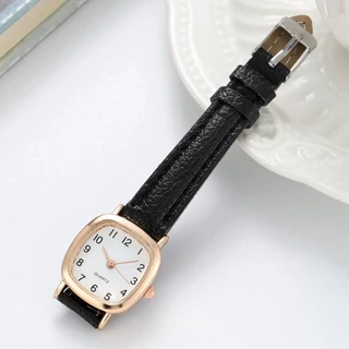Vintage Square Small Dial นาฬิกาหรูหราสําหรับผู้หญิงสายหนังสไตล์มินิมอลสําหรับของขวัญนักเรียนสีดําสีน้ําตาล