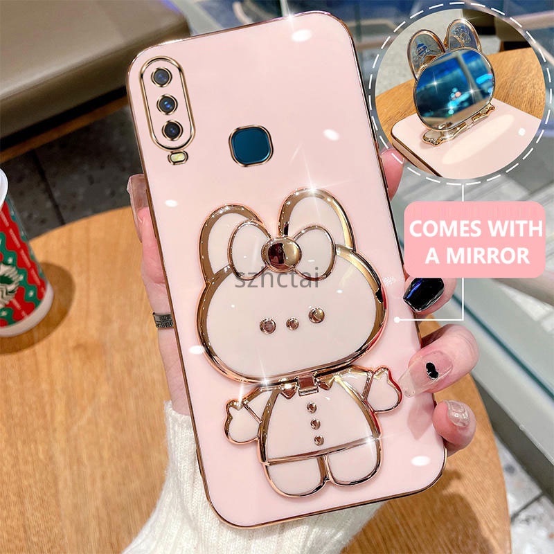 เคสโทรศัพท์ vivo y12 y11 y15 y17 y19 เคสโทรศัพท์เคสโทรศัพท์พร้อมที่วางกระต่ายน่ารักกระจกในตัวยึด viv