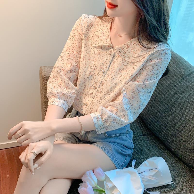 เสื้อเชิ้ตแขนสั้น ผ้าชีฟอง ลายดอกไม้ พลัสไซซ์ แฟชั่นฤดูร้อน สําหรับผู้หญิง