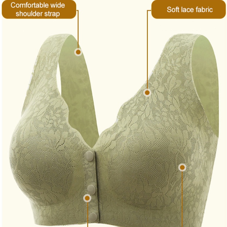 HOT[สบาย/ไม่มีรอยต่อ] Lace Jacquard Front Button Plus Size Bra ราคา ถูกที่สุด ดีลบีเคเค แกลเลอรีภาพที่ 4