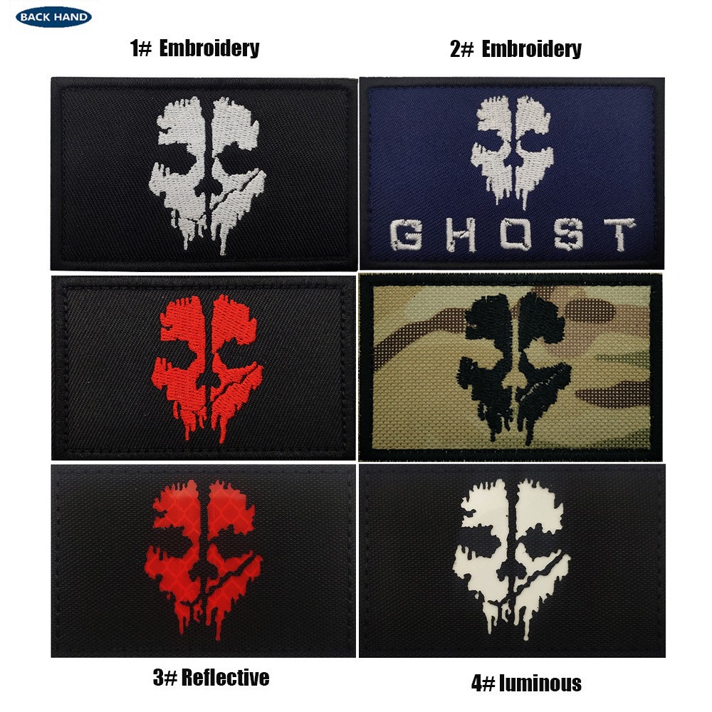 BACK HAND สติ๊กเกอร์ผ้าการค้าต่างประเทศ Call of Mission Ghost Mask ปักสติกเกอร์ผ้า Velcro Morale Badge