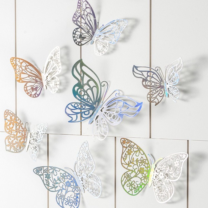 3D ผีเสื้อ Wall Decal ตกแต่งห้องนอนห้องนั่งเล่น Decal ตกแต่งงานแต่งงานสร้างสรรค์ตกแต่งห้องจําลองสติกเกอร์