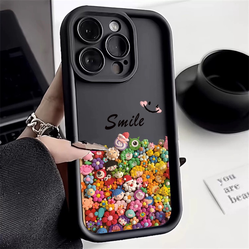 เคสโทรศัพท์มือถือ ซิลิโคน ลายการ์ตูนหน้ายิ้ม ดอกไม้ หลากสี สําหรับ iPhone 15 Pro Max 14 13 11 12 Pro Max 7 8 Plus SE 2020