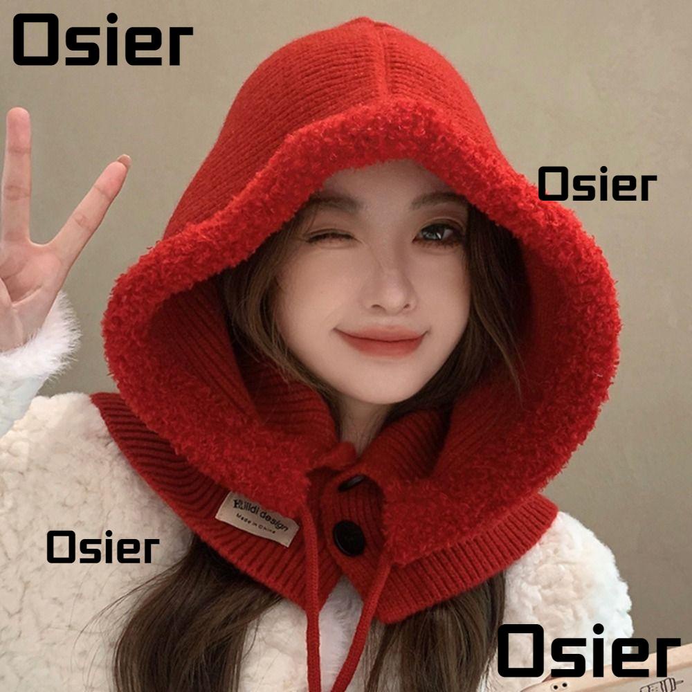 Osier1 หมวกบีนนี่ไหมพรมถัก มีฮู้ด กันลม หนา ป้องกันหู แฟชั่นฤดูหนาว สําหรับผู้หญิง