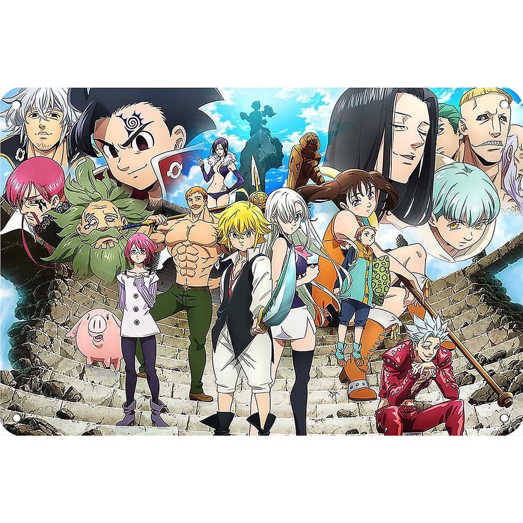Seven Deadly Sins โปสเตอร์อะนิเมะโลหะดีบุกป้ายสําหรับผู้ชายผู้หญิงแผ่นโลหะโปสเตอร์ 8x12 นิ้ว
