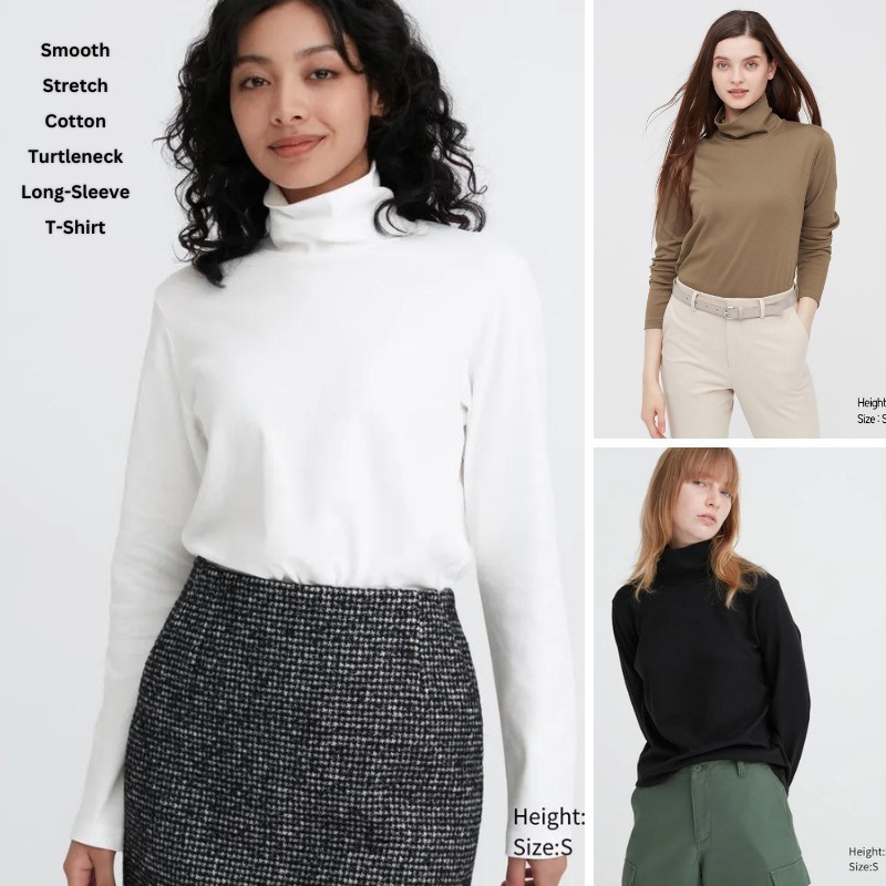 เสื้อแขนยาวคอปกสูงสําหรับผู้หญิง (UNQ298 SMOOTH TURTLE TOP)