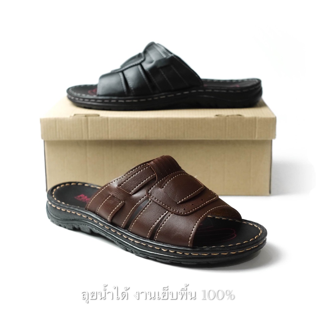 รองเท้าแตะผู้ชาย ️หนัง รองเท้าแตะหนัง ผ้านิ่ม ทนน้ำทนฝน ไม่อับ เย็บรอบกันหลุด