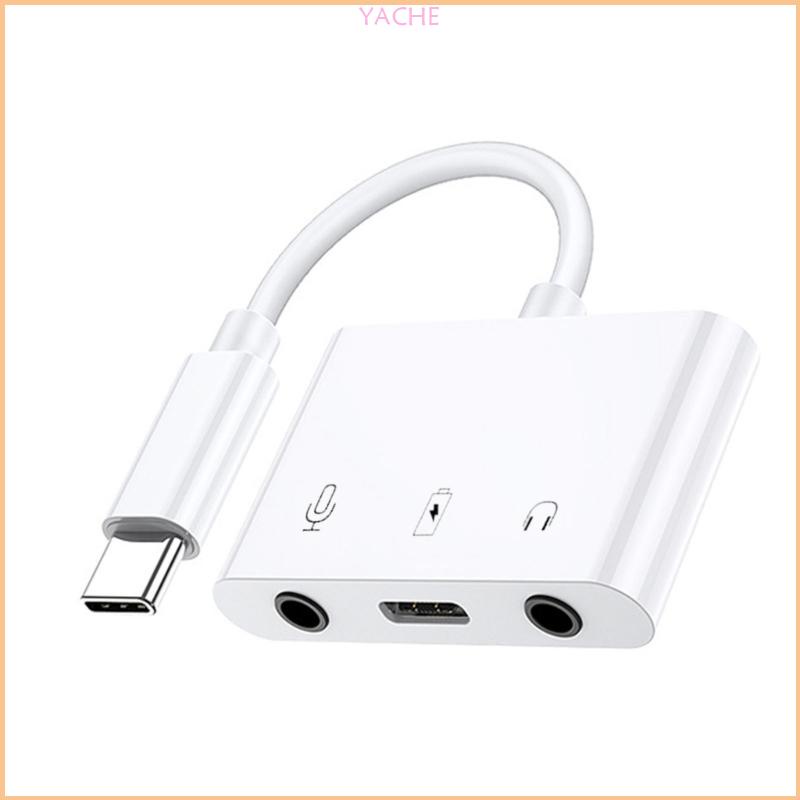 Yache อะแดปเตอร์ไมโครโฟน USB-C Type C External Stereo Sound Card พร้อมแจ็คเสียง 5 มม. 3 ชิ้น