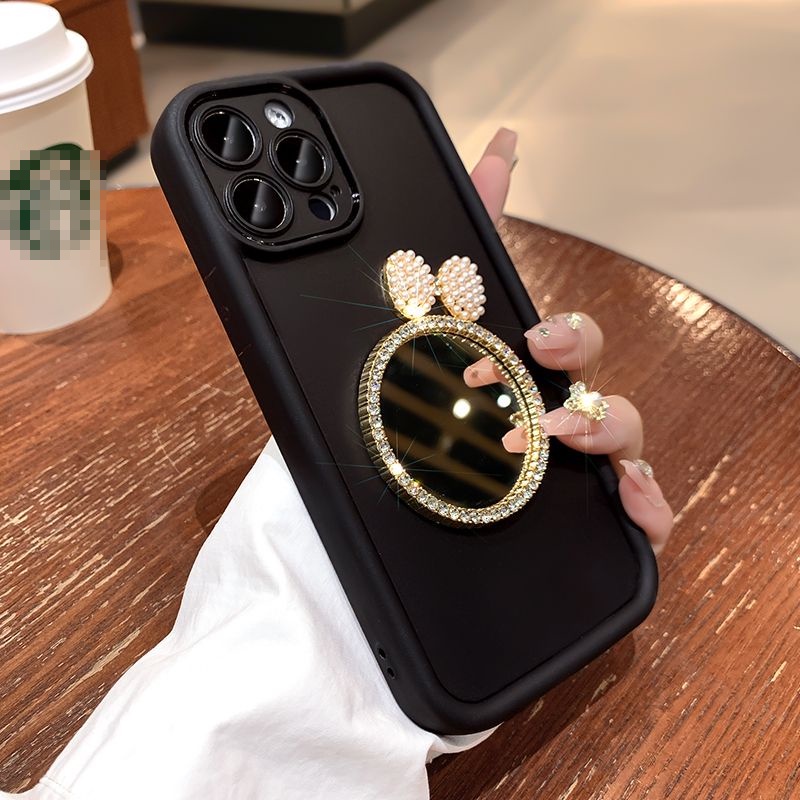 เคสโทรศัพท์มือถือกระจก ลายผีเสื้อน่ารัก ประดับเพชร สําหรับ IPhone 11 1213 Pro MAX X XR XS MAX SE Apple 7 Plus 8 Plus IPhone 14 15 Pro