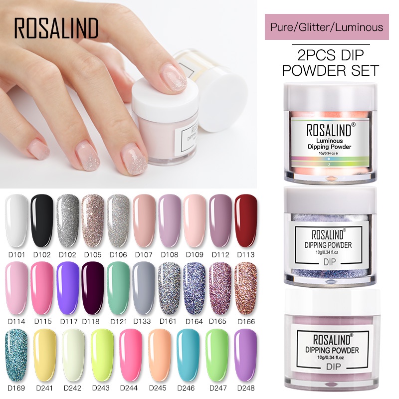 Rosalind 2 ชิ้น Dipping Powder Shiny Nails Activator Art Design ตกแต่งผงเล็บอะคริลิค