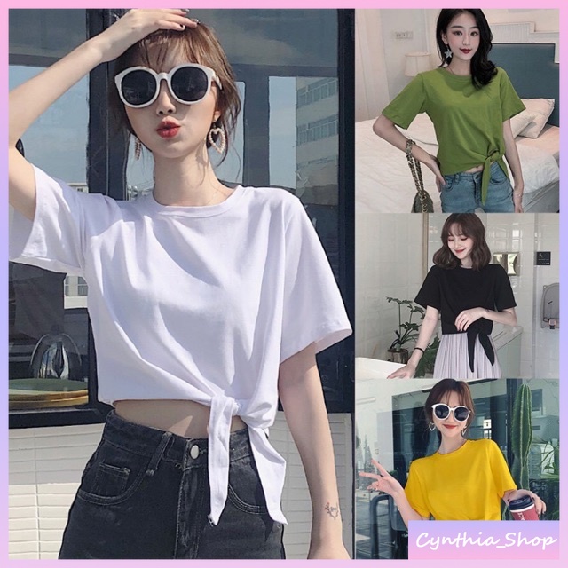 💖Cynthia💖 เสื้อยืดเอวลอยผูกโบว์ เสื้อแฟชั่นสไตล์เกาหลี 🎀  #9113