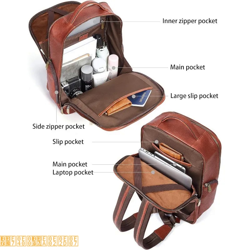 ！#@Leather Backpacks College 15.6” Laptop Travel Computer Shoulder Backpack For Men Coffeebrown