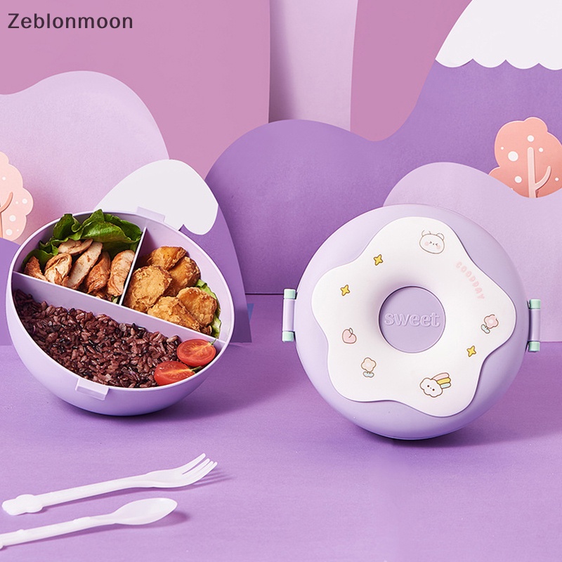 [moon] กล่องอาหารกลางวัน ลายการ์ตูนโดนัท กันรั่วซึม พร้อมช้อนส้อม 3 ช่อง เข้าไมโครเวฟได้ สําหรับเด็ก
