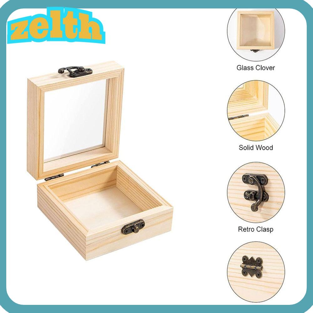 Zelth กล่องไม้ 3.5 นิ้ว X 3.5 นิ้ว X 1.8 นิ้ว ทําความสะอาดง่าย สีธรรมชาติ สําหรับเก็บของขวัญ 1 3 ชิ้น