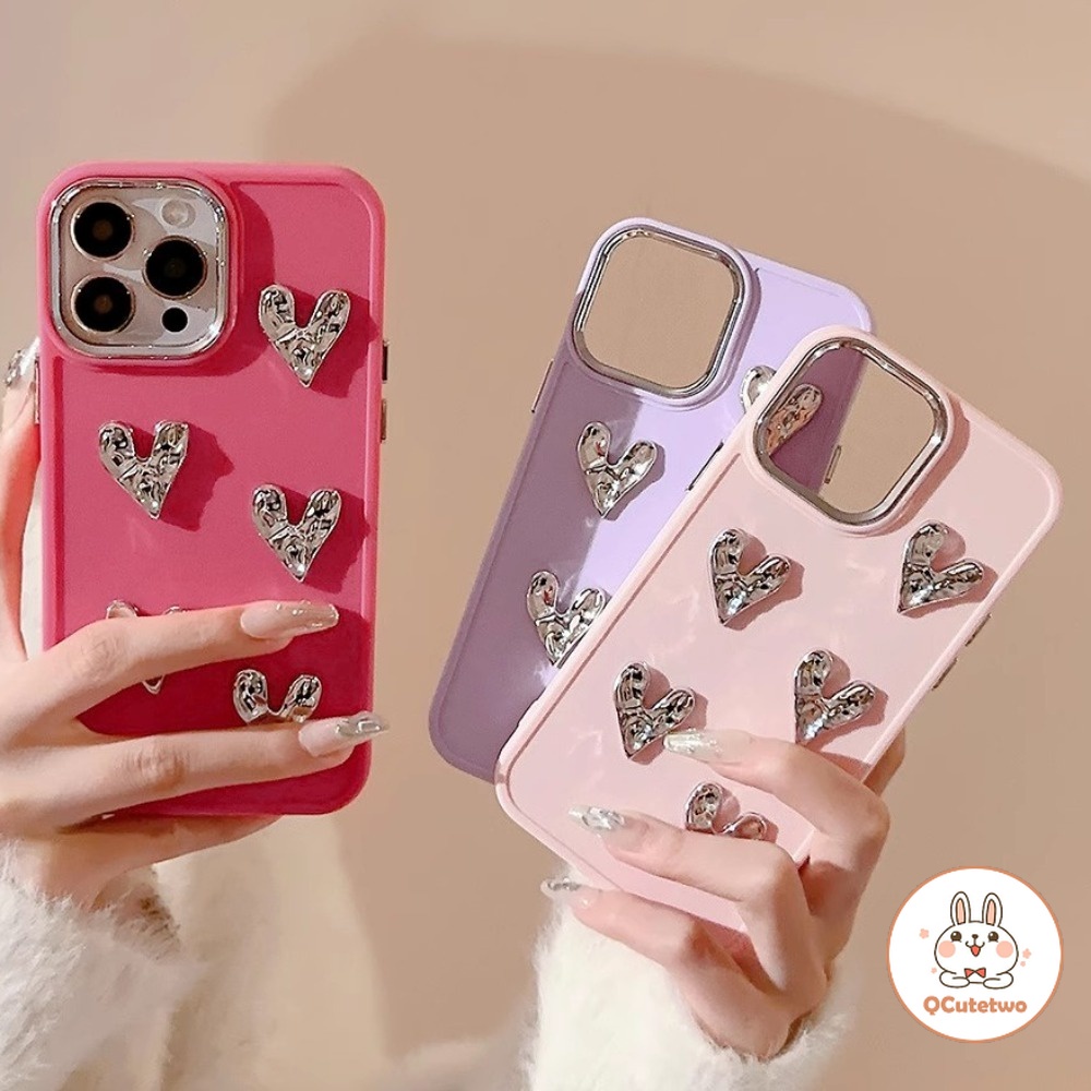 เคสโทรศัพท์มือถือ ซิลิโคน ผิวด้าน ป้องกันเลนส์กล้อง ลายหัวใจ 3D สําหรับ Iphone 15 14 Pro Max 11 12 13 Pro Max 7Plus 8Plus