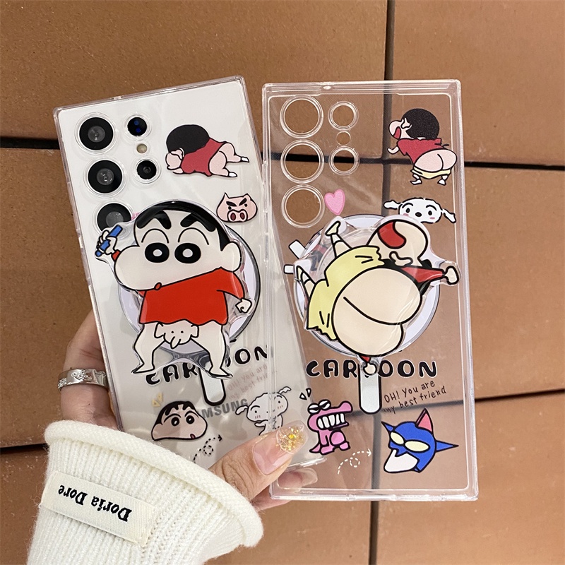 เคสป้องกันโทรศัพท์มือถือ แบบนิ่ม ลายการ์ตูนชินจัง มีแม่เหล็ก สําหรับ Samsung Galaxy S24 Ultra S23 S22 Ultra S21fe S23 Plus NOTE20 Ultra