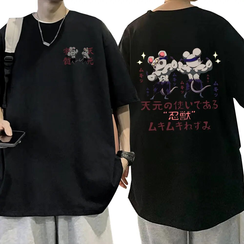 Anime Demon Slayer Uzui Tengen Tshirt กล้ามเนื้อนินจา Muki Muki Muki Gym เมาส์ Tshirts Harajuku Tee