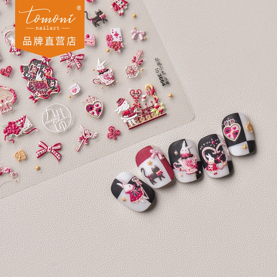 [Meow.Sensei] สติกเกอร์ตกแต่งเล็บ ลายนูน รูปกระต่าย พีช สีแดง สไตล์ญี่ปุ่น ขายส่ง จากโรงงาน 3664