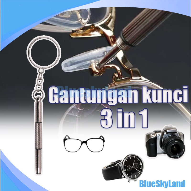 Gantungan พวงกุญแจไขควง Plus Minus Mini 3 In 1 แว่นตา / พวงกุญแจไขควง ขนาดเล็ก / พวงกุญแจไขควง Plus Minus