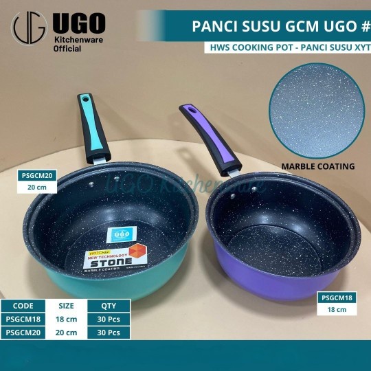 Hitam Ugo หม้อนมเทฟลอน Marble Motif GCM 18cm 20cm Non-Stick | กระทะไม่ติดกระทะทอดซอสทําอาหาร | กระทะ