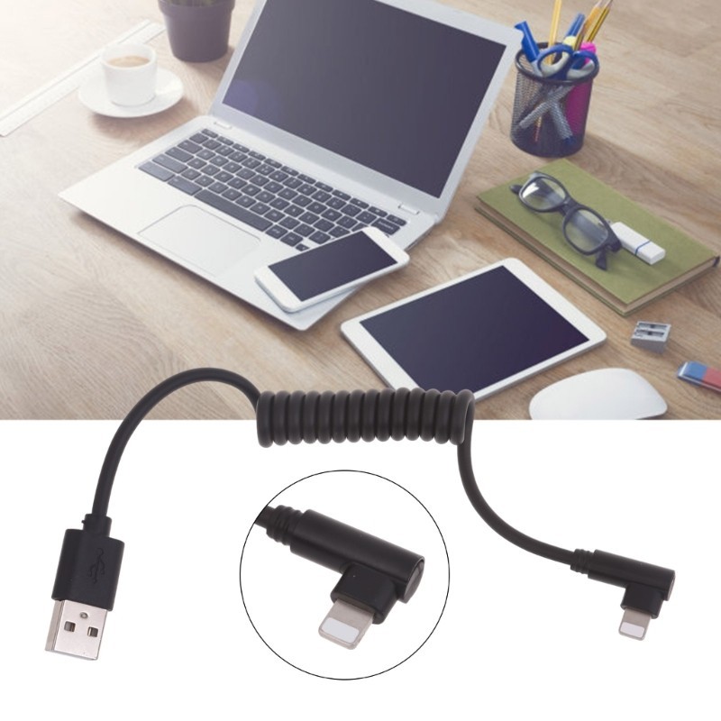 SUIT Coiled USB to 8 Pin Cable มุม USB to 8 Pin สายไฟอะแดปเตอร์ USB 90 องศานําสายซิงค์ข้อมูล