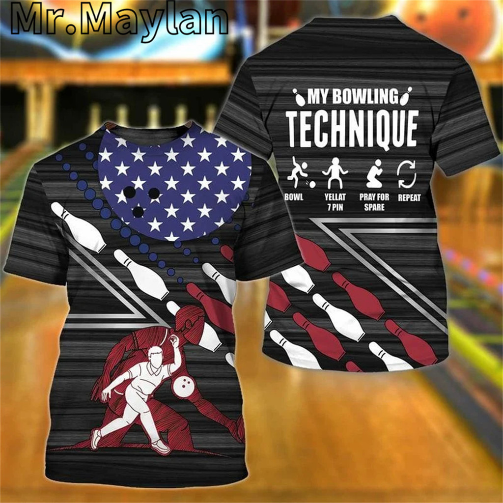 3D ส่วนบุคคลตลกโบว์ลิ่ง T เสื้อผู้ชาย/ผู้หญิง My Bowling Technique Tshirt Bowling Player เสื้อสําหรั