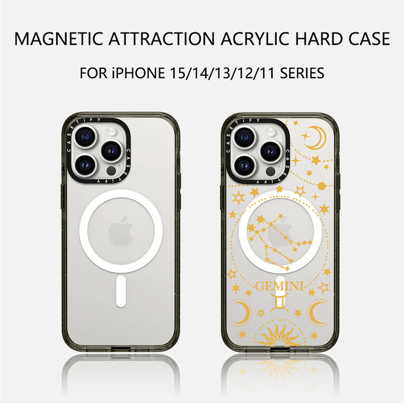 Casetify X gemini เคสโทรศัพท์มือถืออะคริลิค TPU แข็ง ใส ขอบขาวดํา พร้อมกล่อง สําหรับ Apple IPhone 11 12 13 14 15 Pro Max