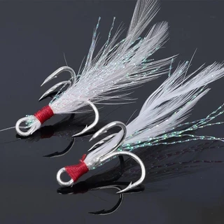 Outkit 10 ชิ้น Lure Treble Hooks 4X Strength พร้อม Feather Tackle ตกปลา Hook Stronger เหล็กคาร์บอน Barbed Fishhooks Pesca