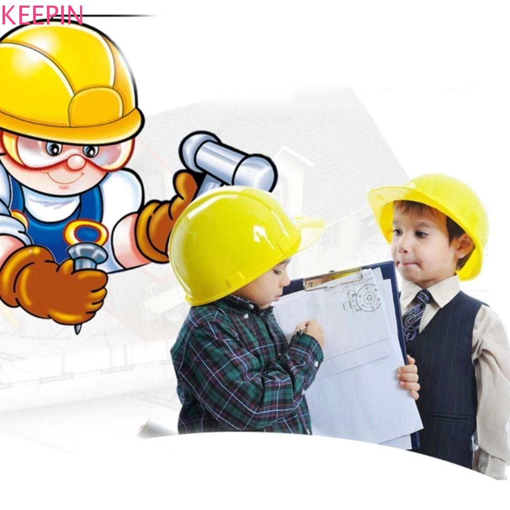 Keepin จําลองหมวกนิรภัยเด็กของขวัญพลาสติกที่สมจริงหมวกกันน็อกแกล้งทําเล่นเกม Worker เครื่องแต่งกาย Party คอสเพลย์อุปกรณ์ก่อสร้างหมวกแข็ง
