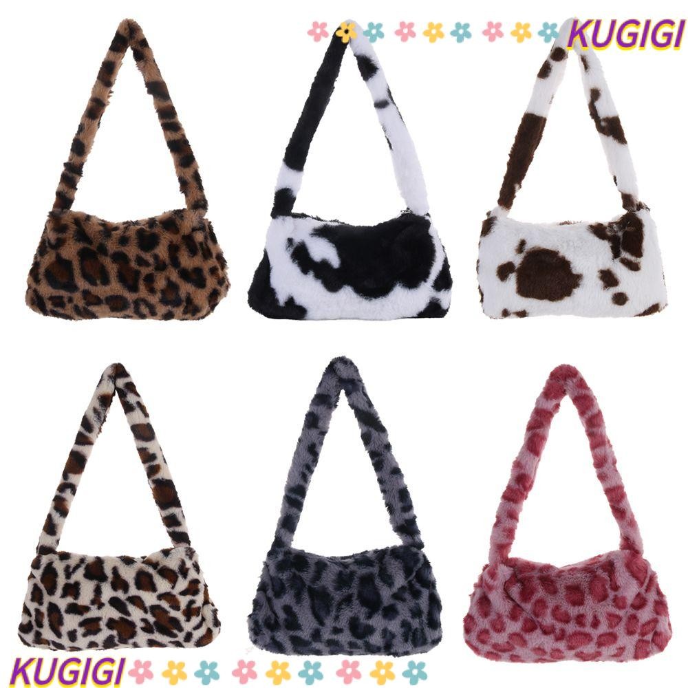 Kugigi กระเป๋าถือใต้วงแขนตุ๊กตากระเป๋าแฟชั่นลายเสือดาวฤดูหนาว