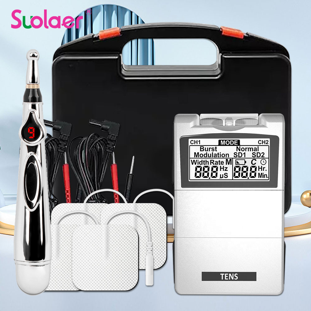 Suolaer EMS เครื่องกระตุ้นกล้ามเนื้อไฟฟ้า TENS กายภาพบําบัดชีพจรเครื่องนวดร่างกายเต็มรูปแบบ